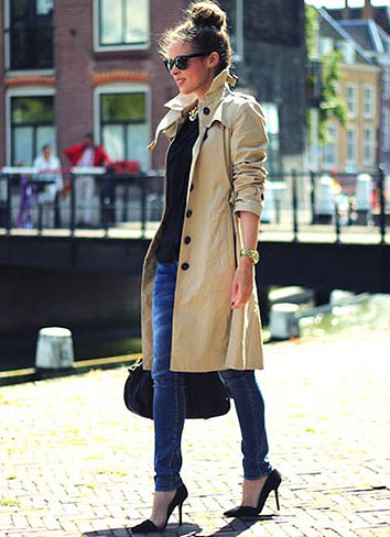 トレンチコート×ジーンズ