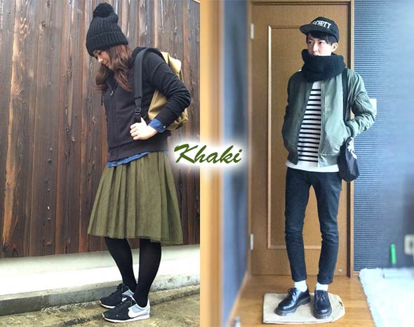 カーキ色リンクコーデ