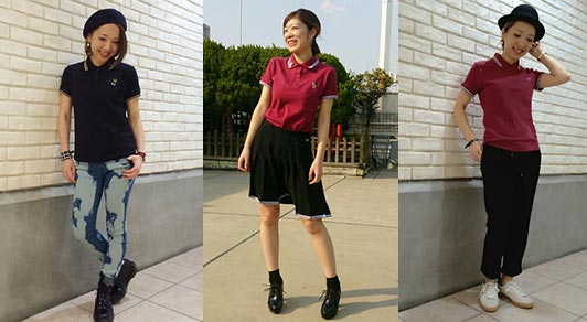 フレッドペリーえんじポロシャツコーデ