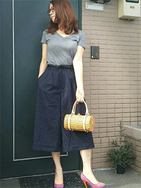 ベージュかごバッグコーデ11