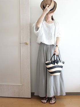 ボーダーかごバッグコーデ2