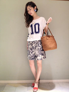 ブラウンかごバッグコーデ7