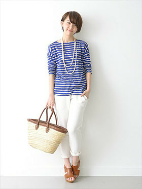 ベージュかごバッグコーデ12