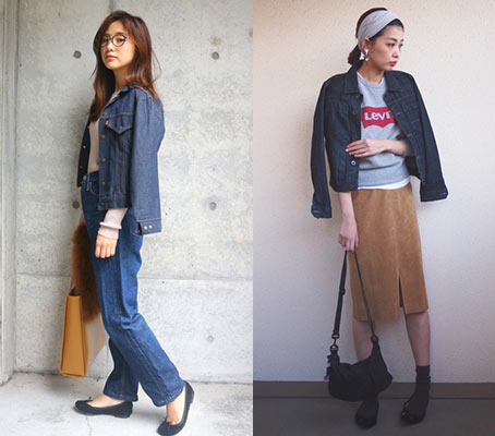 デニムジャケット肩掛け