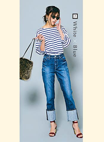 紺×白のボーダーコーデ2