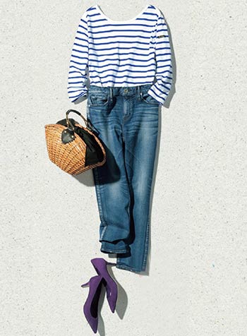 紺×白のボーダーコーデ4