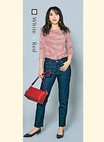 赤×白のボーダーコーデ3