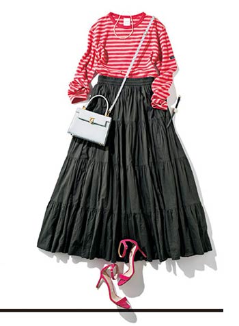 赤×白のボーダーコーデ4