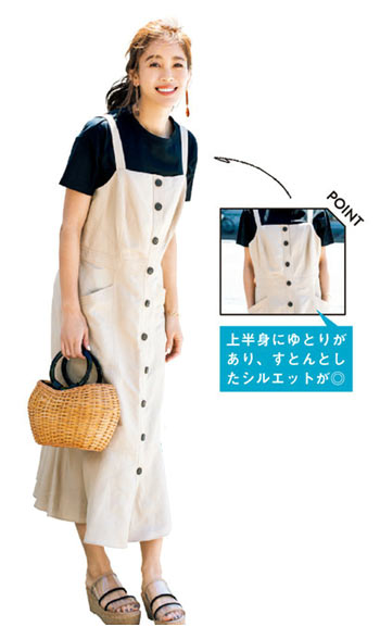 体型カバーTシャツ コーデ